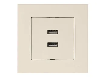 Розетка компьютерная 2хUSB (скрытая, горизонт.) кремовая, RITA, MUTLUSAN