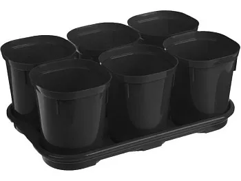 Набор горшков для выращивания рассады с поддоном, 6 шт х 400 мл, Smart Solution, оникс, INGREEN