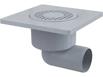 Сливной трап 150х150/50, боковой сток, решетка серая, гидрозатвор мокрый, Alcaplast