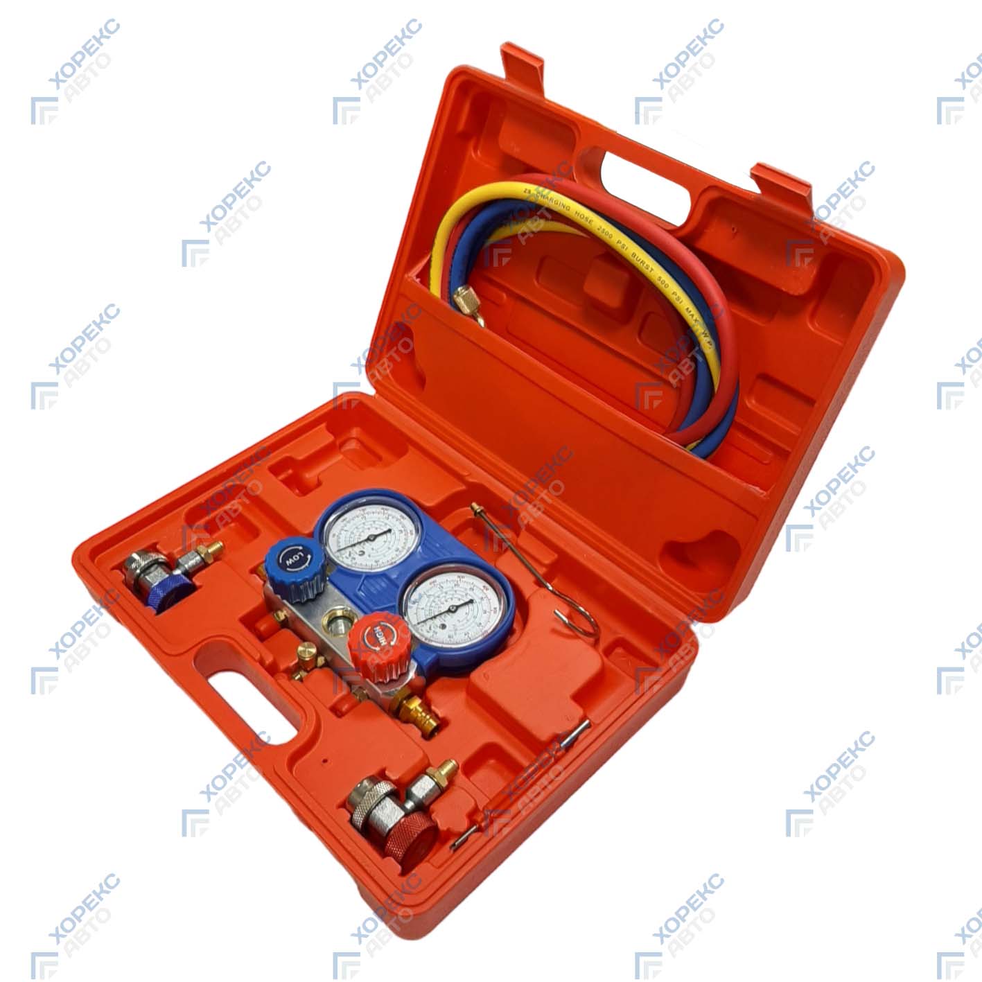 Приспособление для тестирования системы кондиционирования воздуха с двумя индикаторами часового типа Хорекс Авто HZ 27.1.040S