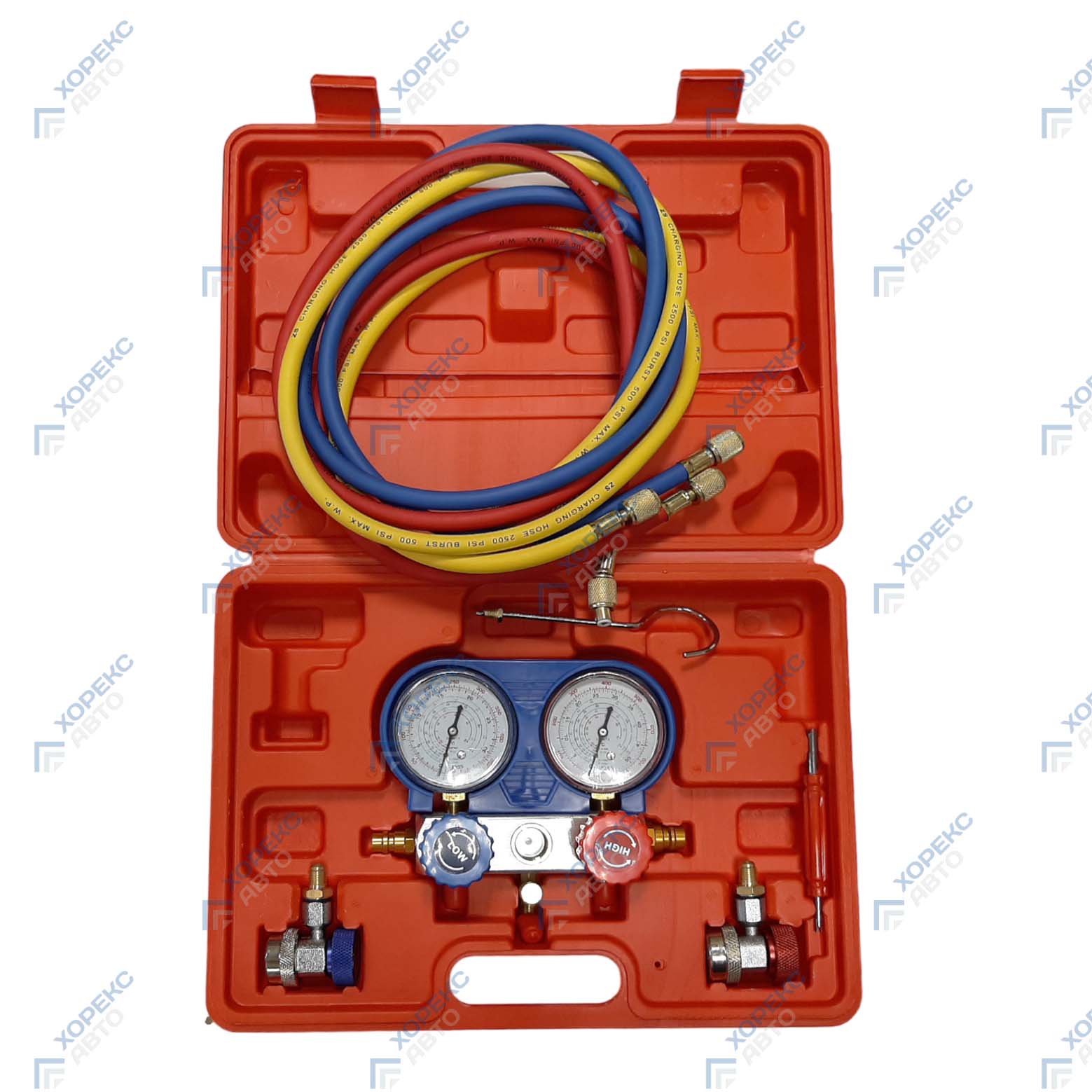 Приспособление для тестирования системы кондиционирования воздуха с двумя индикаторами часового типа Хорекс Авто HZ 27.1.040S