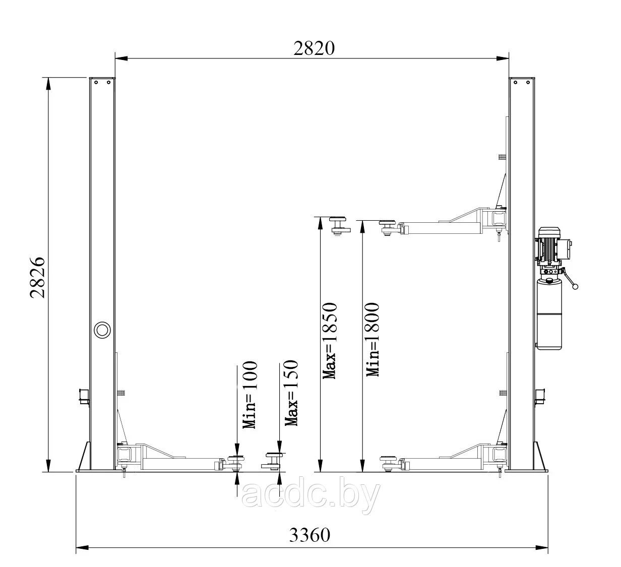 Подъемник двухстоечный г/п 4000 кг. электрогидравлический KraftWell арт. KRW4SLM PRO
