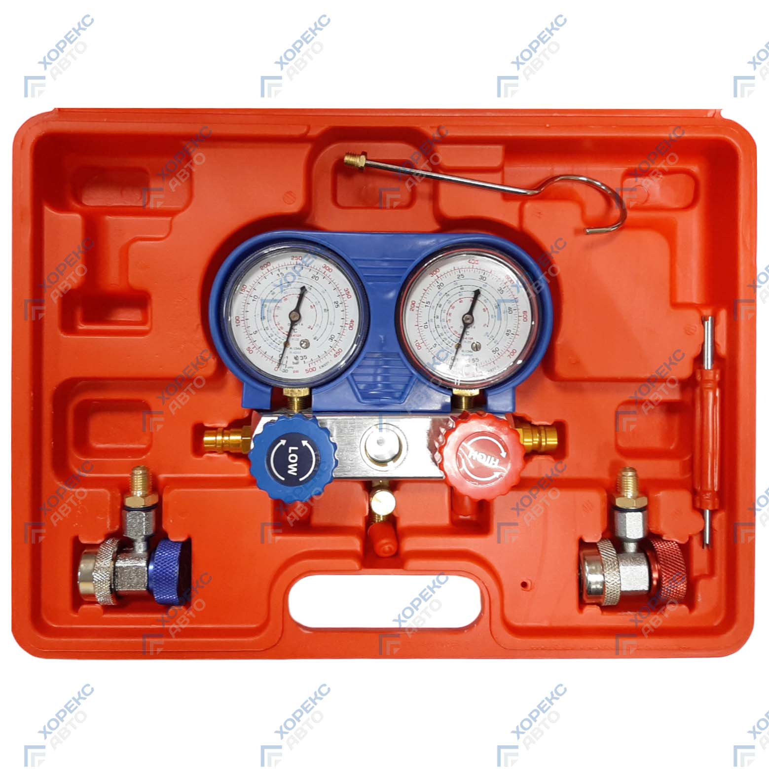 Приспособление для тестирования системы кондиционирования воздуха с двумя индикаторами часового типа Хорекс Авто HZ 27.1.040S