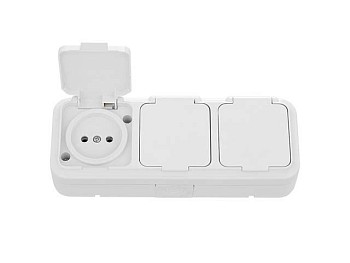 Розетка 3-ая (открытая, б/з, брызг. защ.) белая, Пралеска Аква, Bylectrica