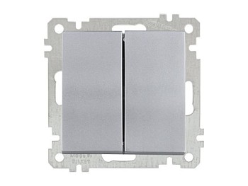 Выключатель 2-клав. (скрытый, винт. зажим) серебро, ELITRA, MUTLUSAN