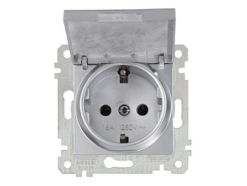 Розетка 1-ая (скрытая, без рамки, с/з, с крышкой) серебро, RITA, MUTLUSAN