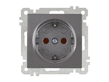 Розетка 1-ая (скр, б/рамки, с/з, шторки) дымчатая, CANDELA (DARIA), MUTLUSAN