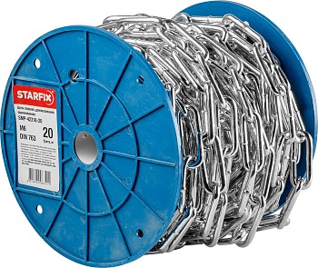 Цепь сварная длиннозвенная, оцинк. М6 DIN 763 (бухта 20 м) STARFIX