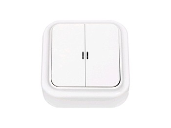 Выключатель 2 клав. (открытый, 10А) со световой индикацией, белый, Пралеска, BYLECTRICA