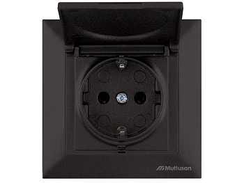 Розетка 1-ая (скрытая, с/з, с крышкой) черная, DARIA, MUTLUSAN