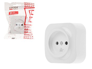 Розетка 1-ая (открытая, б/з) белая, Bailly, LEIDEN ELECTRIC