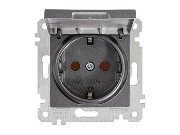 Розетка 1-ая (скрытая, без рамки, с/з, шторки, с крышкой) дымчатая, RITA, MUTLUSAN