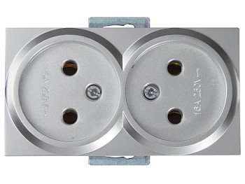 Розетка 2-ая (скрытая, б/з) серебро, RITA, MUTLUSAN