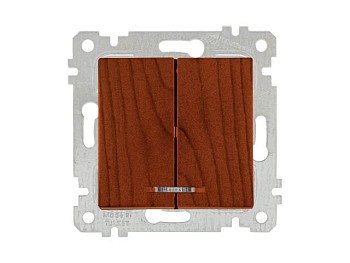 Выключатель 2-клав. (с подсветкой, скрытый, без рамки, винт. зажим) вишня, RITA, MUTLUSAN