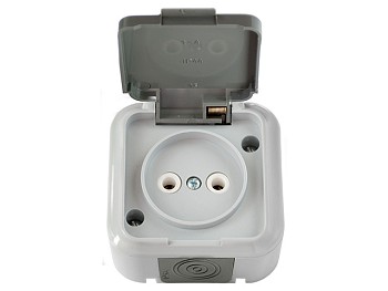 Розетка 1-ая (открытая, б/з, брызг. защ.) серая, Пралеска Аква, Bylectrica