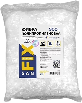 Фибра (армирующая добавка в бетоны и строительные растворы) полипропиленовая 900 г., SANFIX