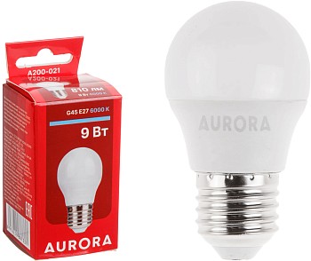Лампа светодиодная G45 ШАР 9Вт 230В E27 6000K AURORA