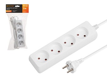 Удлинитель 3м (4 роз., 2,2кВт, б/з, ПВС 2х0,75) Юпитер