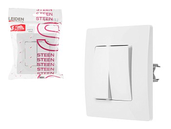 Выключатель 2 клав. (скрытый, 10А) белый, Steen, LEIDEN ELECTRIC