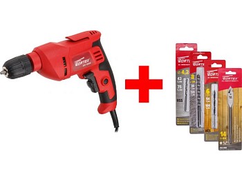 Дрель WORTEX DS 1055 в кор.+ Акция (4 сверла в подарок)