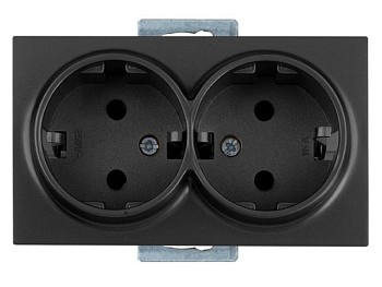 Розетка 2-ая (скрытая, с/з) черная, DARIA, MUTLUSAN
