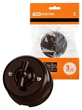 Выключатель поворотный проходной (открытый, 10А) коричневый, Ретро, «Виви» TDM