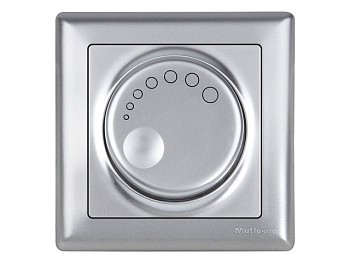 Выключатель поворотный с подсветкой (диммер) (скрытый, винт. зажим, 600Вт) серебро, DARIA, MUTLUSAN