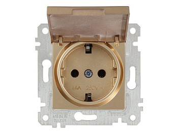 Розетка 1-ая (скрытая, без рамки, с/з, с крышкой) золото, RITA, MUTLUSAN