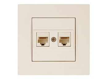 Розетка компьютерная 2xRJ45 (Cat6, скрытая) кремовая, RITA, MUTLUSAN