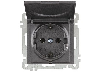 Розетка 1-ая (скрытая, с/з, с крышкой) дымчатая, ELITRA, MUTLUSAN