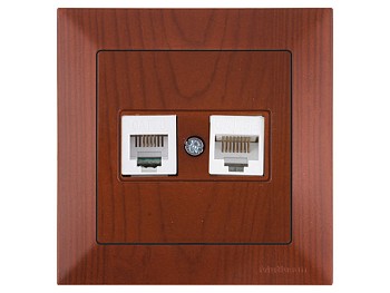 Розетка телефонная + компьютерная (RJ12+Cat5e, скрытая) вишня, DARIA, MUTLUSAN