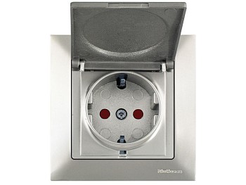 Розетка 1-ая (скрытая, с/з, шторки, с крышкой) титан, DARIA, MUTLUSAN
