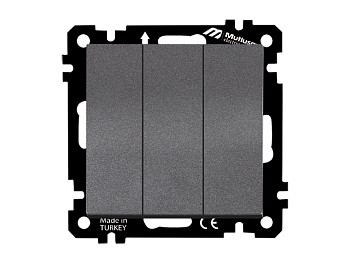 Выключатель 3-клав. (скрытый, без рамки, пруж. зажим) дымчатый, DARIA, MUTLUSAN