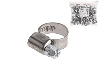 Хомут червячный 20-32 мм, нерж.сталь (W2) (50 шт в пакете) STARFIX