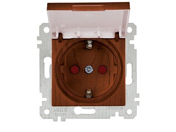 Розетка 1-ая (скрытая, без рамки, с/з, шторки,с крышкой) орех, RITA, MUTLUSAN