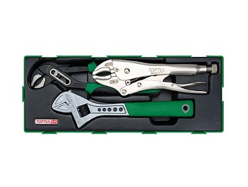 Набор-сет плоскогубцы перест., зажим, ключ разводн. 3предм. TOPTUL