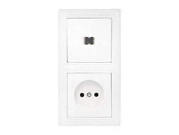 Блок выкл. 1 клав. + розетка (скрытая, б/з) со световой индикацией, белая, Стиль, BYLECTRICA