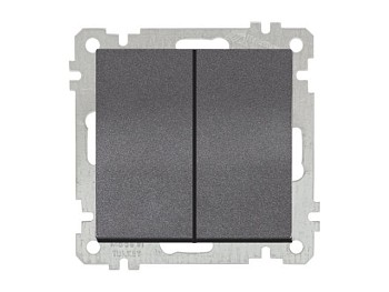 Выключатель 2-клав. (скрытый, винт. зажим) дымчатый, ELITRA, MUTLUSAN