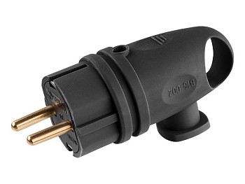 Вилка угловая с ушком (с/з, 16А, 250В) каучук, черная Юпитер