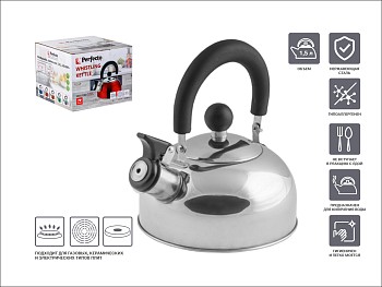Чайник со свистком, нержавеющая сталь, 1.5 л, серия Holiday,  серебристый металлик, PERFECTO LINEA