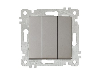 Выключатель 3-клав. (скрытый, без рамки, пруж. зажим) титан, RITA, MUTLUSAN