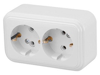 Розетка 2-ая (открытая, с/з) белая, Стандарт, Юпитер