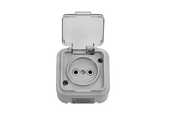 Розетка 1-ая (открытая, б/з, брызг. защ.) серая, Пралеска Аква, Bylectrica