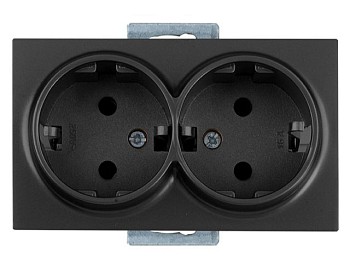 Розетка 2-ая (скрытая, с/з, керамика) черная, DARIA, MUTLUSAN