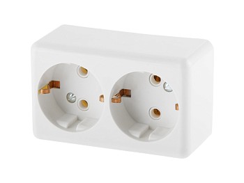 Розетка 2-ая (открытая, с/з) белая, Эконом, Юпитер