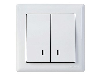 Выключатель 2-клав. (с подсветкой, скрытый, винт. зажим) белый, DARIA, MUTLUSAN