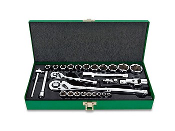 Набор головок 1/4" 1/2" 27предм. 6гр. метал.кейс TOPTUL