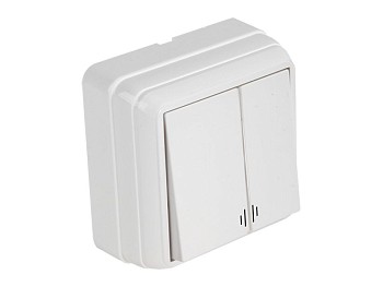Выключатель 2-клав. (с подсветкой, открытый) белый, BRON, MUTLUSAN