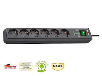 Удлинитель / фильтр сетев. 1.5м (6 роз., 3.3кВт, с/з, выкл., ПВС) Brennenstuhl Eco-Line