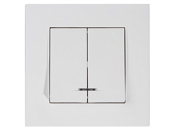 Выключатель 2-клав. (с подсветкой, скрытый, винт. зажим) белый, RITA, MUTLUSAN